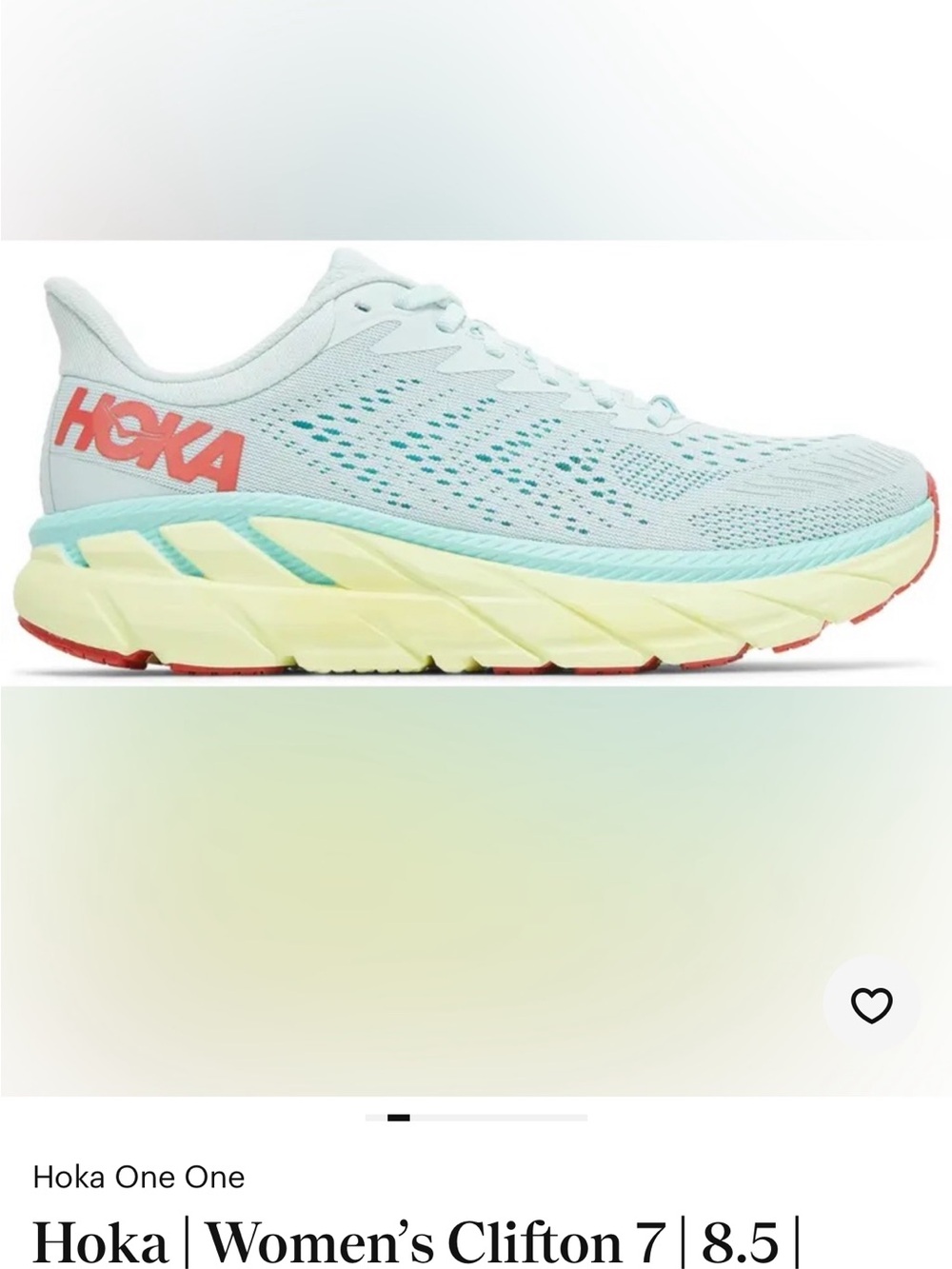 Hoka One One Women’s Clifton 7 Running Shoe — Light Aqua/Yellow